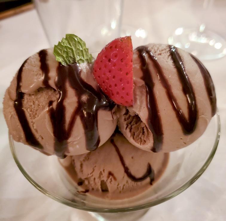 Three scoops of chocolate ice cream