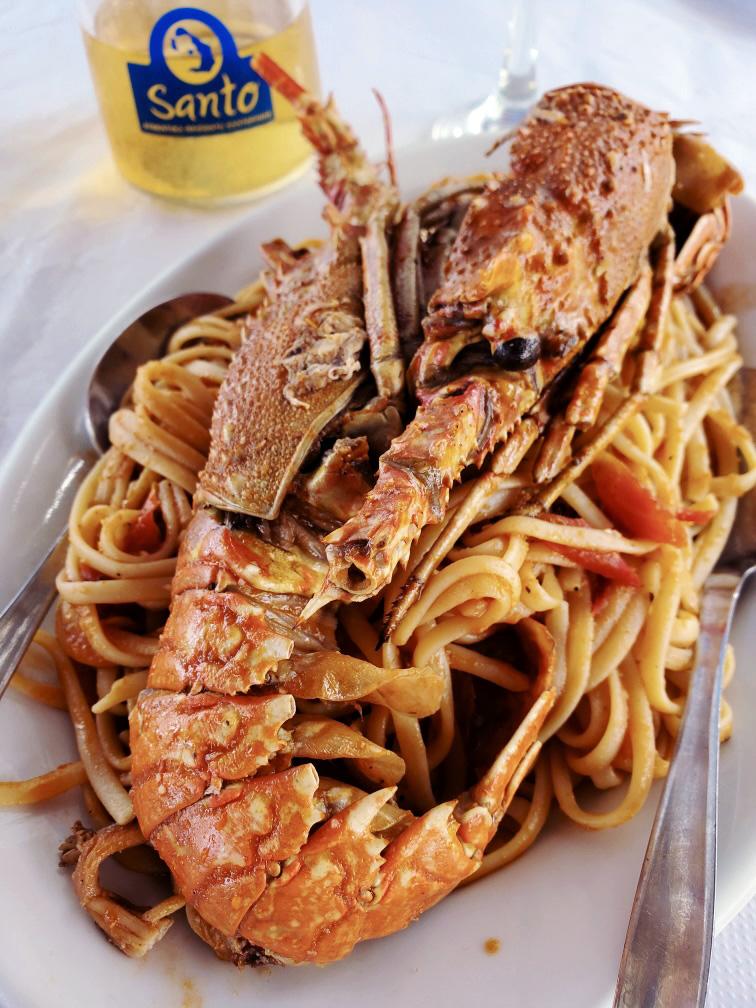 Grilled shrimp on pasta
